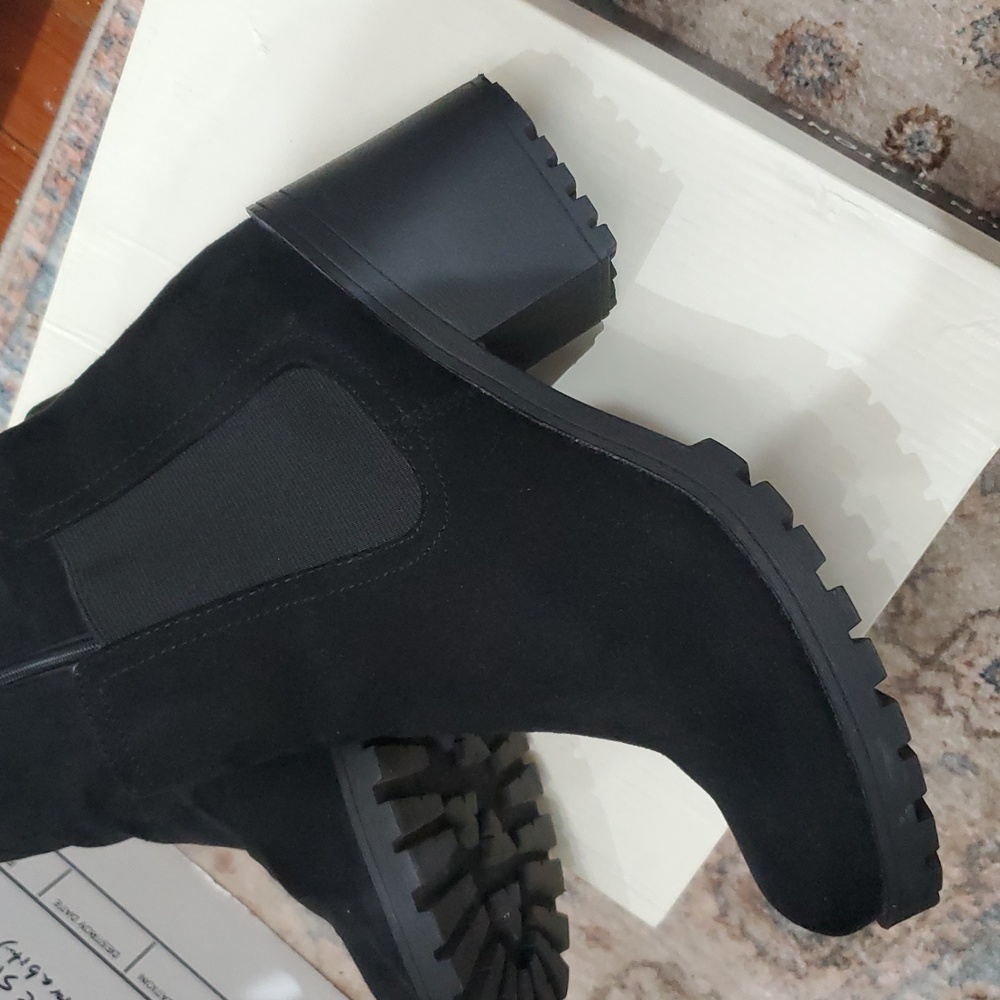 Suede Morghan Lug Sole Block-Heel Booties